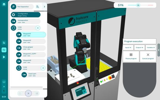 Parallele Prozesse können – wie hier am Beispiel der Part Separation zu sehen – vollständig im Programmbaum abgebildet werden.(Bild:  fruitcore robotics)