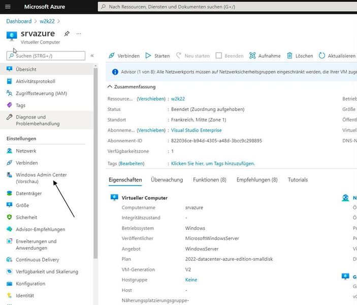 Das Windows Admin Center steht auch im Azure-Portal zur Verfügung. (Microsoft / Joos)