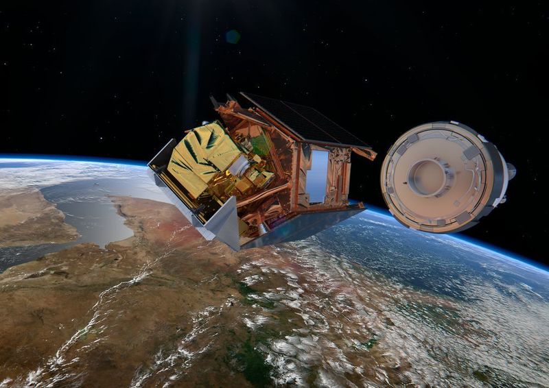 Sentinel-2 liefert hochauflösende Multispektralbilder von Vegetation, Terrain- und Ozeanaufteilung, Binnengewässern und Küsten. Jeder Sentinel-Satellit im Copernicus-Programm der ESA streamt 250 MByte Daten pro Sekunde. (ESA)