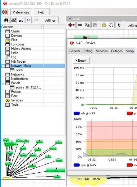 Die Verwaltungsoberfläche von The Dude nach der Verbindung zum Server. (Bild: Joos / MikroTik)