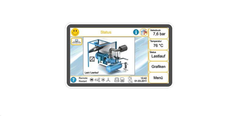 Bild 3: Die Druckluftsteuerung Air Control P schaltet den nachfolgenden Kompressor, abhängig von der prozentualen Auslastung des derzeitigen Grundlastkompressors, zu oder ab. (Bild: Almig Kompressoren)