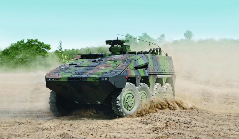 Neun Difender-Güten sind von der Bundeswehr nach TL 2350-0000 zugelassen, sodass ganze Fahrzeuge mit diesen Güten gebaut werden können. Hier im Bild der GTK Boxer. (Bild: Rheinmetall)