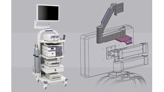 Klinik-Workstation: Die Positionierung des Bildschirmes muss mühelos mit einer Hand möglich sein, wobei der 10 kg schwere Monitor gegen sein eigenes Gewicht ausbalanciert sein soll. (Bild: Southco)