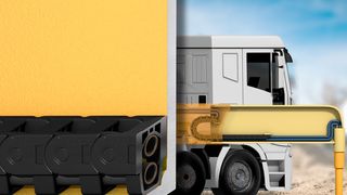 Mit der E2 Bügelkette können Leitungen sowie zwei Hydraulikschläuche sicher geführt werden. Das soll die Lebensdauer erhöhen und Wartungsintervalle senken. (Igus)