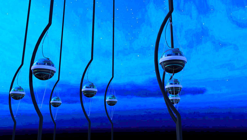 Künstlerische Darstellung der IceCube-Lichtsensoren (Photomultipier) im Eis der Antarktis. (Jamie Yang/The IceCube Collaboration)