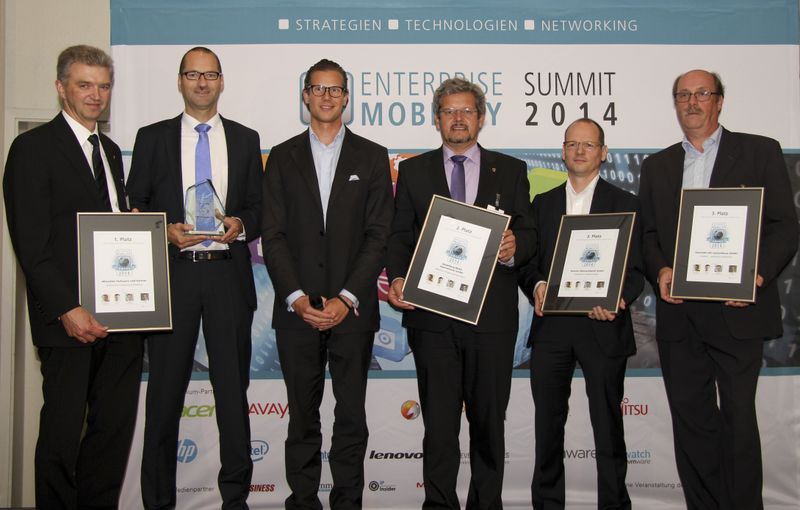 Der Award in der Kategorie Business Process Mobilisation ging an Mieschke Hofmann und Partner mit DEKRA für deren »DEKRA Enterprise Professional Mobility« Lösung. Da¬mit setzten sie sich knapp vor der Heidelberg Mobil International GmbH, Namics (Deutschland) GmbH und blue-bizz edv-systemhaus GmbH durch. ()