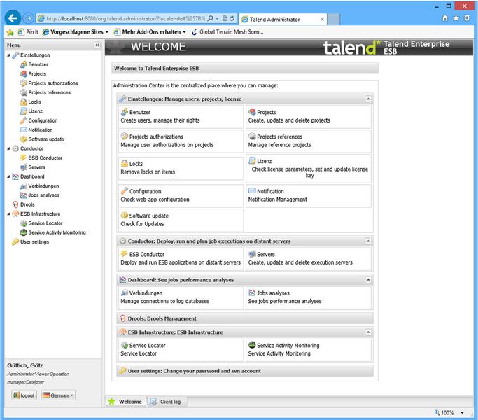 Abbildung 1: Das Talend Administration Center ist die zentrale Stelle zum Verwalten der ESB-Software. (Bild: Güttich)