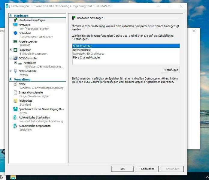 Anpassen der Windows 10-VM in Hyper-V. (Joos / VirtualBox)