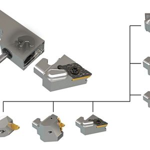 Neoswiss besteht aus verschiedenen Köpfen mit Wendeschneidplatten zum Drehen, Ab-, Ein- und Gewindestechen auf Langdrehern.(Bild:  Iscar)