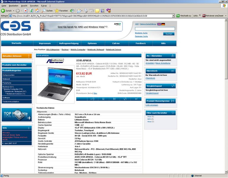 Beispiel, wie sich Produkte im COSshop24 darstellen lassen. (Archiv: Vogel Business Media)