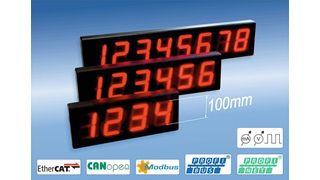 Das 100 mm große Display der Großanzeige DM100 gibt es mit vier bis acht Stellen. Durch die hellen LEDs soll es aus bis zu 50 m ablesbar sein. (Esitron)