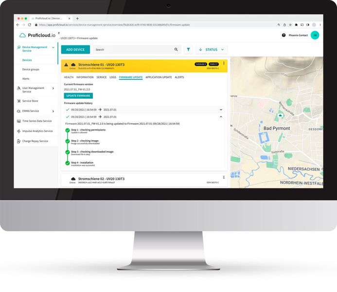 Firmware Updates lassen sich direkt aus dem Device Management Service starten. (Bild: Phoenix Contact)