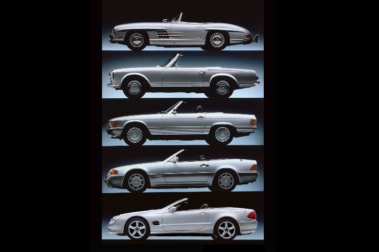 Fünf Generationen Mercedes Benz SL. (Foto: Mercedes Benz)