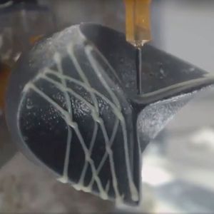 Zuerst erstellen die Wissenschaftler einen Negativ-Abdruck der Klappe. Auf diesen Abdruck von der Form einer dreizackigen Krone wird Silikon-Tinte gesprayt, was die dünnen Klappenflügel ergibt.