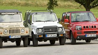 Suzuki Eljot LJ80 Jahr 1980, Nachfolger Suzuki Samurai ab1988, Suzuki Jimny ab 1998 (v.l.n.r.). (Foto: Suzuki)