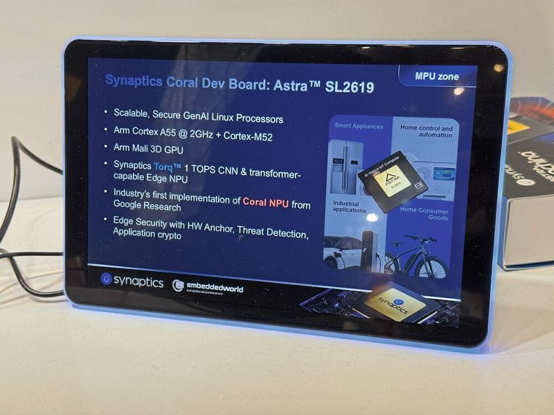 Datenblatt-Übersicht zum neuen Synaptics Coral Dev Board (Astra SL2619), das in Kooperation mit Google Research entstand und eine NPU für Edge-KI bietet. (Bild: mc/VCG)