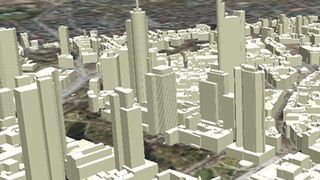 Das Bild zeigt einen virtuellen Ausschnitt einer Karte der Stadt Frankfurt. (Bild: Detorba/TU München)