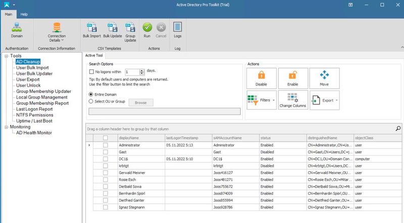 Das Active Directory Pro Toolkit besteht aus 12 Tools, die in einer gemeinsamen Oberfläche gemeinsam genutzt werden können. (Bild: Joos / Active Directory Pro)