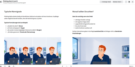 Das Security Awareness Training  vermittelt in drei jeweils 15-minütigen Einheiten, woran Mitarbeiter betrügerische Nachrichten zuverlässig erkennen können.(Bild:  G Data CyberDefense)