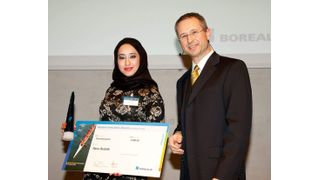 Rana Qudaih, winner of the master thesis award, and Alfred Stern, Borealis Senior Vice President Innovation & Technology  (Picture: Borealis)