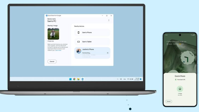Daten zwischen Android und Windows austauschen mit Quick Share.(Bild:  Google)