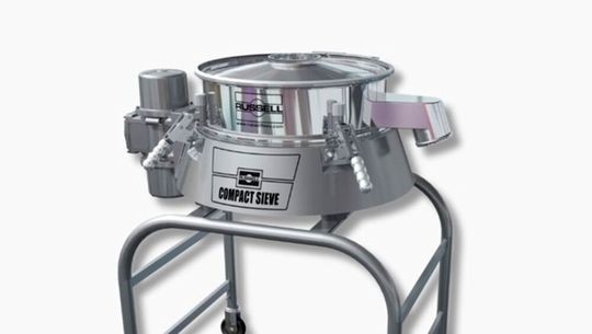 The Russell Compact Sieve MS400 is fitted with a side-mounted ultrasonic probe and is designed for sterile powder handling in contained environments.(Source:  Russell Finex)