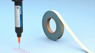 Den Delo-Entwicklern ist es gelungen, die Vorteile von Klebebändern und Flüssigklebstoff in neuen, flüssigen Haftklebstoffen zu kombinieren – das doppelseitige Klebeband zum Auftragen! (Delo)