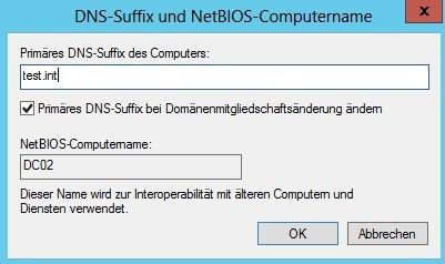 Abbildung 2: Das DNS-Suffix des Servers muss korrekt gesetzt sein, damit die Namensauflösung funktioniert. (Joos)