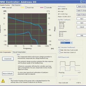Bild 3:Kompensation des Regelkreises: Die obere Kurve gibt die Verstärkung, die untere die Phase wider. Die Resonanzspitzen des Filters liegen bei etwa 8 und 80 kHz, die Bandbreite des Regelkreises bei 15,407 Hz, der Phasenrand bei 46°.