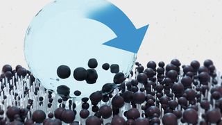 Wassertropfen auf einer superhydrophoben Oberfläche können Schmutzpartikel aufnehmen. (Bild: MPI-P, Lizenz CC-BY-SA)