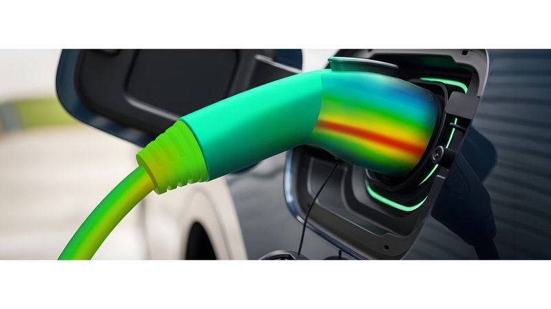 Simulation der elektrisch-thermischen Effekte am Beispiel eines Ladesteckers. (Bild:  © Cadfem Germany GmbH)