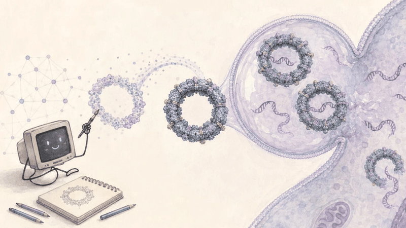 Mit KI designte Proteine machen neue RNA-Transporter möglich.(Bild:  Chat GPT / KI-generiert)