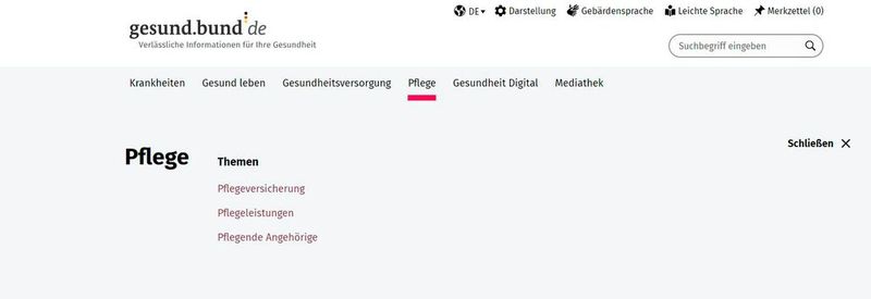 Informationen rund um die Pflege (© www.gesund.bund.de)