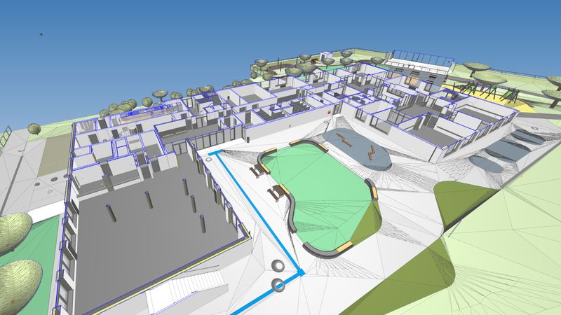 BIM-Modell: Längsschnitt der Grundschule-Schlüterstraße in Düsseldorf.(Bild:  Formitas AG, mit freundlicher Genehmigung der IPM)
