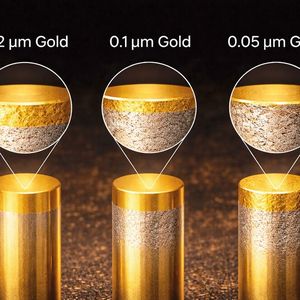 Bild 1:  Goldschichtstärken und Oberflächengüte im Detail. (Bild: Fischer Elektronik)