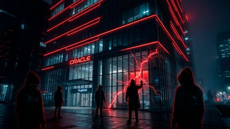Die Erpressergruppe ShinyHunters stiehlt über die Schwachstelle CVE-2026-35273 Daten aus Oracle-PeopleSoft-Systemen von Hochschulen und Unternehmen. Oracle hat am 10.06.2026 einen Notfall-Patch veröffentlicht.(Bild:  Gemini / KI-generiert)