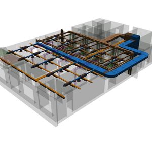 Luftführung mit Zuluft (blau) und Abluft in einer Laboretage 