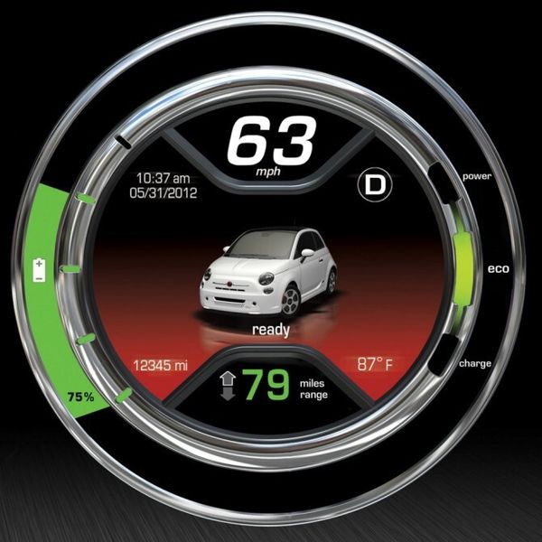 Die Anzeige auf dem Runddisplay des Fiat 500e (Chrysler/Fiat)