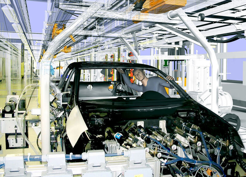 Mit der Siemens PLM Software können Kunden aus der Automobilindustrie virtuelle Produkte entwickeln und ihre Fertigung in virtuellen Fabriken simulieren, um die Qualität und Effizienz ihrer realen Fertigung und Prozesse zu gewährleisten  Bild: Siemens (Archiv: Vogel Business Media)