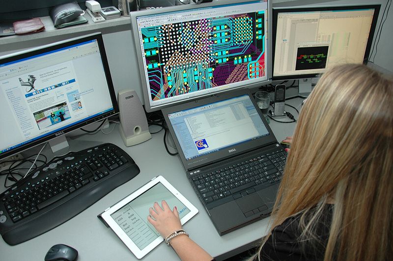 Ein PCB-Designer testet die neue CADSTAR Touch-App. (Bild: Zuken)