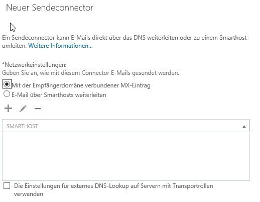 Abbildung 2: In Exchange Server 2013 können Administratoren neue Connectoren für den Empfang und das Senden von E-Mails erstellen. (Bild: Joos)