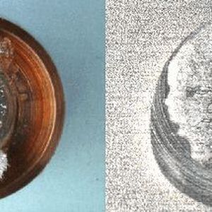 Links: konventionell gefräste Schweißkappe mit geschädigter Kontaktfläche. Rechts: dazugehörige Blechoberfläche. (Bild:  GSImbH, Niederlassung SLV München)