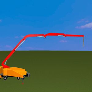 Der digitale Zwilling in der animierten graphischen Darstellung – hier eine Betonpumpe – reagiert auf jedes Signal der Steuereinheit. (Bild:  Fraunhofer ITWM)