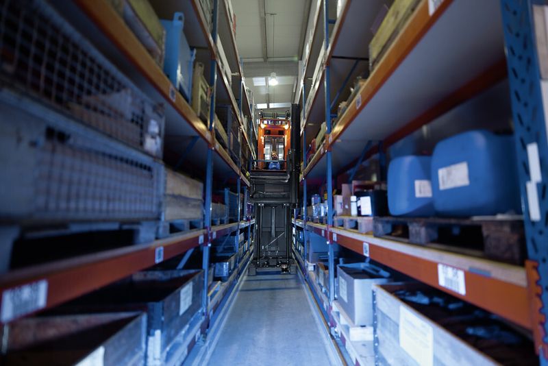 Am Standort Kissing von Columbus McKinnon nehmen Lager und Materialwirtschaft insgesamt etwa 2.800 qm ein. Im Bild: Hochregallager mit etwa 2.500 Palettenstellplätzen. (Bild: Columbus McKinnon)