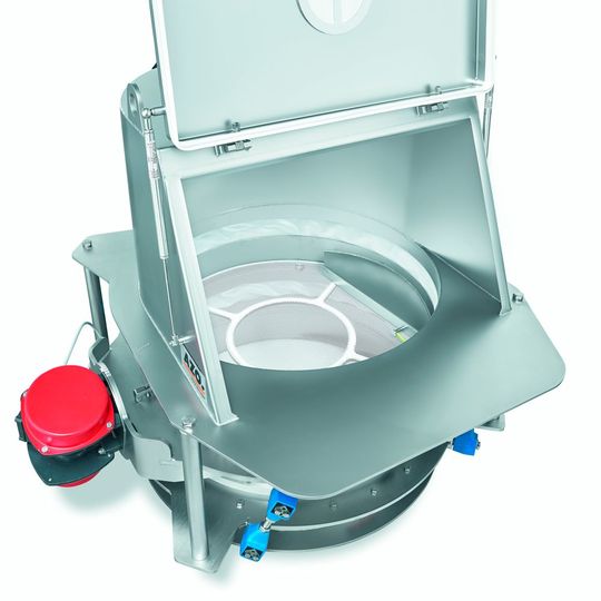 Einfülltrichter mit integriertem Vibrationssieb und automatischer Grobgutausschleusung Einfülltrichter mit integriertem Vibrationssieb und automatischer Grobgutausschleusung