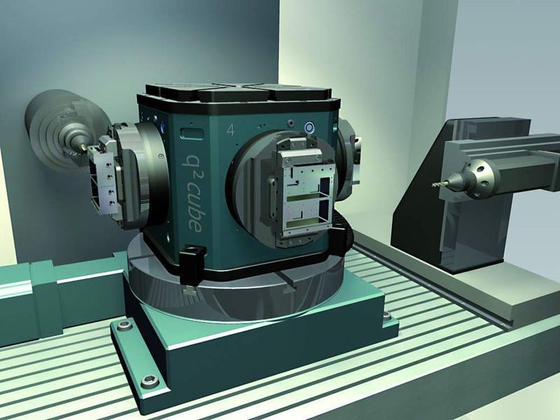 Bild 3: Spannwürfel mit vier Zweibackenfuttern  und T-Nuten-Spannfläche. (Archiv: Vogel Business Media)