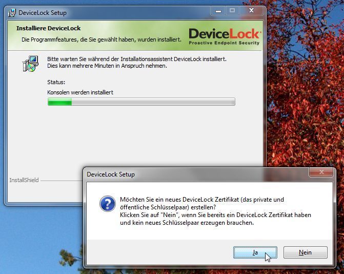 Das DeviceLock-Zertifikat: Dieses kryptografische Zertifikat, das aus einem Schlüsselpaar besteht (privater und öffentlicher Schlüssel) kann gleich bei der Installation mit angelegt werden. (Archiv: Vogel Business Media)