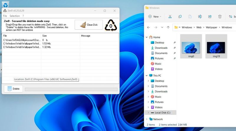 Löschen von Dateien mit Zer0 ist mit wenigen Mausklicks möglich. (Bild: Joos (Screenshot))