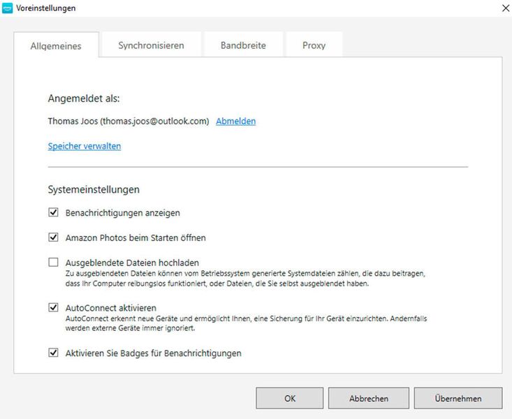 Anpassen der Desktop-App von Amazon Drive. (Amazon/Joos)