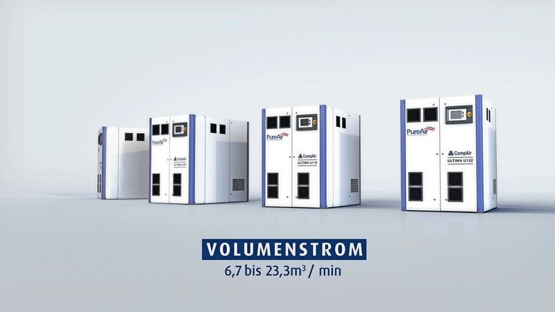Die neue Ultima-Baureihe in den Leistungsabstufungen von 75 kW bis 160 kW deckt ein Volumenstromspektrum von 6,7 bis 23,3 m³/min ab. (Bild: Compair)